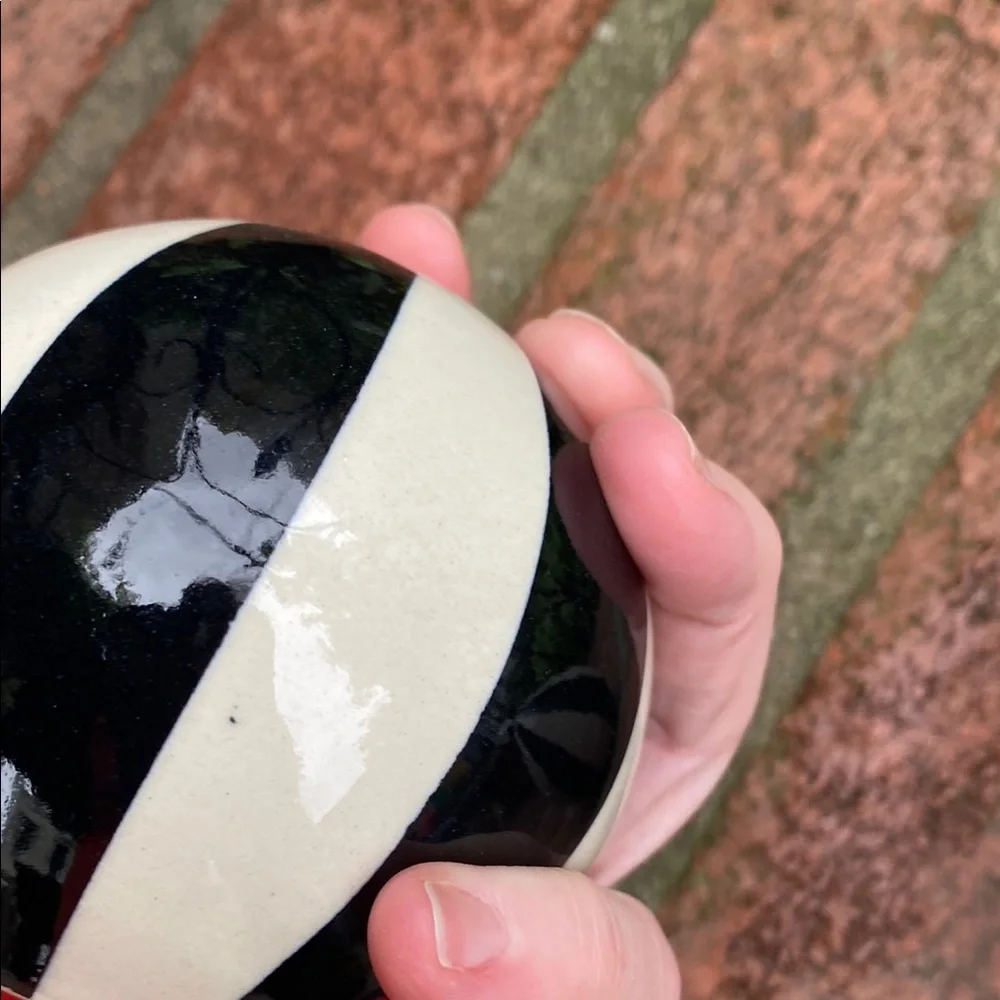 Set of three Jonathan Adler Black and White Striped Vases. Circa 1990s.